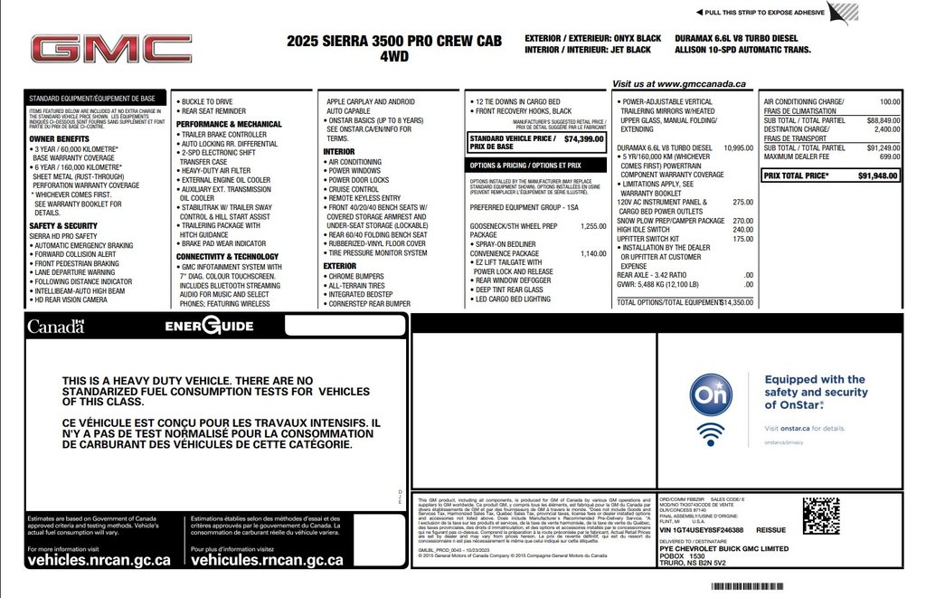 2025 GMC Sierra 3500 HD Pro Crew 4x4 | Cam | USB | Bluetooth | Cruise in Saint John, New Brunswick - 2 - w1024h768px