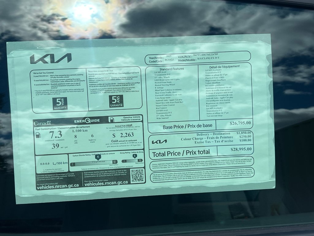 2025 Kia K4 EX | Cam | USB | HtdWheel | Warranty to 2031 in Amherst, Nova Scotia - 19 - w1024h768px