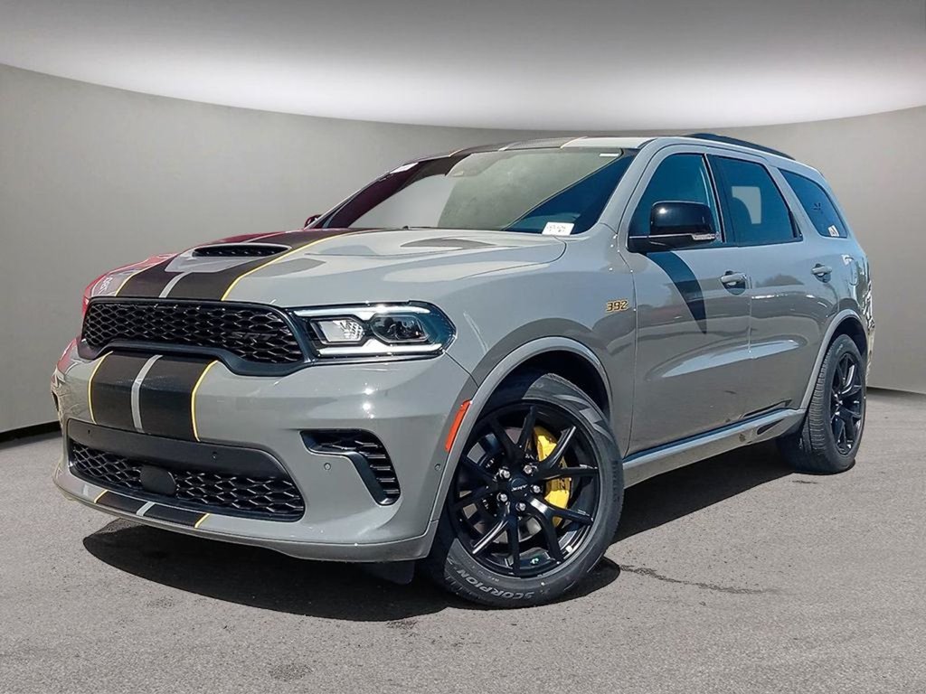 2024 Dodge Durango SRT 392 ALCHEMI IN DESTROYER GREY EQUIPPED WITH A 6.4L HEMI V8 , 4X4 , 8SPD TF AUTO , LEATHER/SUEDE SEATS W/YELLOW STITCH , SUNR-0