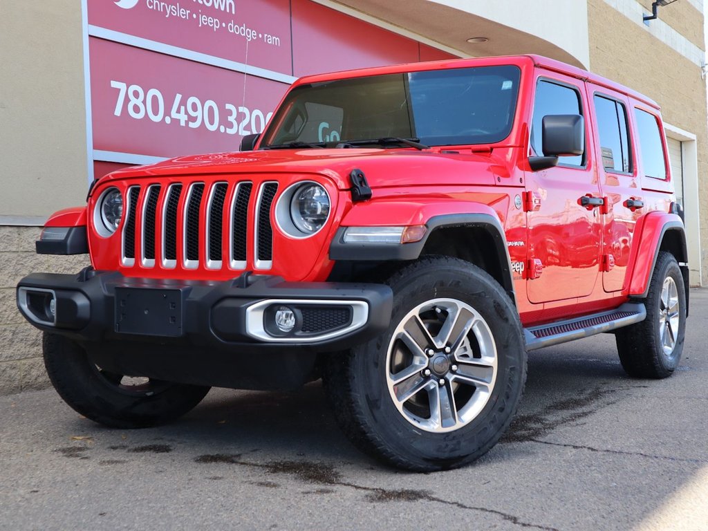 2023 Jeep Wrangler SAHARA IN FIRECRACKER RED EQUIPPED WITH A 3.6L V6 W/ETORQUE , 4X4 , 8SPD TF AUTO , HARDTOP , SIDE STEPS , LSD , LED LIGHTING , T-0