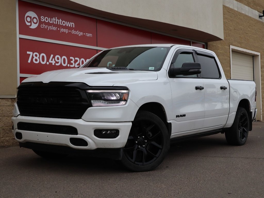 2023 Ram 1500 LARAMIE NIGHT EDITION IN BRIGHT WHITE EQUIPPED WITH A 5.7L HEMI V8 W/ETORQUE , 4X4 , 8SPD AUTO , 125L TANK , PWR RUNNING BOARDS-0