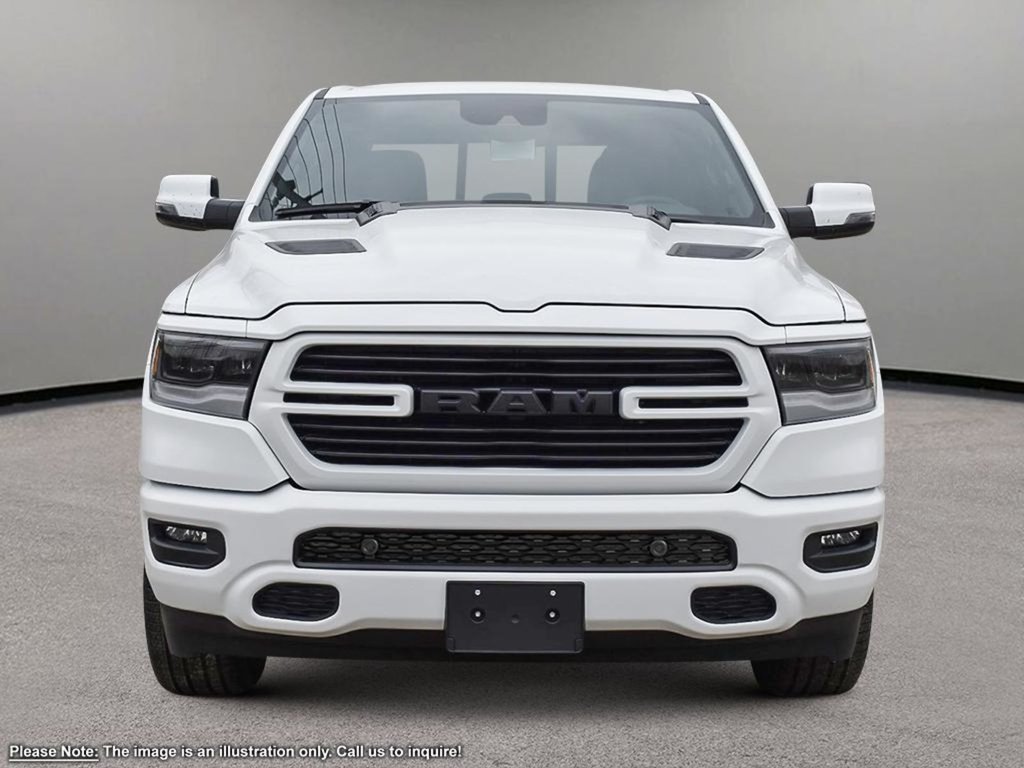 2024 Ram 1500 SPORT IN BRIGHT WHITE EQUIPPED WITH A 5.7L HEMI V8 , 4X4 , 8SPD AUTO , 22INCH RIMS , 125L TANK , BSM/RCPD , SPORT HOOD , PANORAM-1