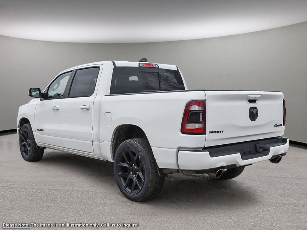 2024 Ram 1500 SPORT IN BRIGHT WHITE EQUIPPED WITH A 5.7L HEMI V8 , 4X4 , 8SPD AUTO , 22INCH RIMS , 125L TANK , BSM/RCPD , SPORT HOOD , PANORAM-3