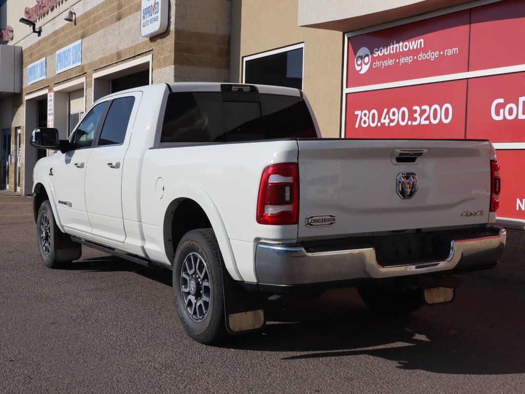 2022 Ram 3500 LONGHORN IN PEARL WHITE EQUIPPED WITH A 6.7L CUMMINS TURBO DIESEL , 4X4 , 6SPD AISIN HD AUTO , ADAPTIVE STEERING , REAR AUTO LVL-7