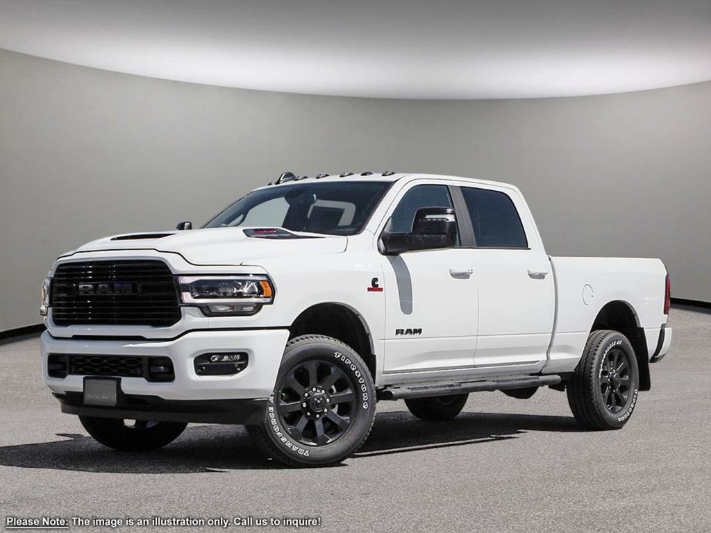 2024 Ram 3500 LARAMIE NIGHT EDITION IN BRIGHT WHITE EQUIPPED WITH A 6.7L CUMMINS HO TURBO DIESEL I6 , 4X4 , 6SPD AISIN HD AUTO , LARAMIE LVL B-0