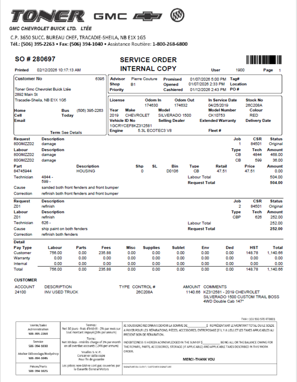 2019 Chevrolet Silverado 1500 Custom Trail Boss in Tracadie-Sheila, New Brunswick - 14 - w1024h768px