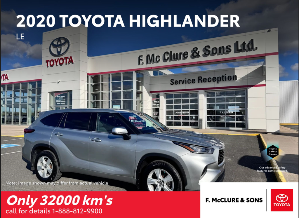 2020  Highlander LE AWD in Grand Falls, New Brunswick - 1 - w1024h768px