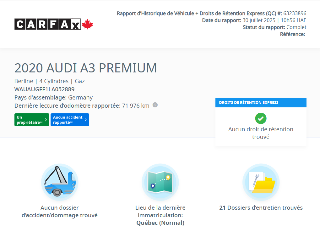 2020 Audi A3 Komfort TOIT | CUIR | CAMÉRA | BLUETOOTH | BAS KM! in Laval, Quebec - 2 - w1024h768px