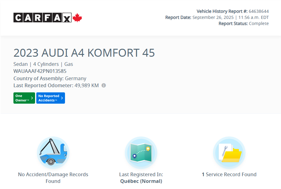 2023 Audi A4 KOMFORT QUATRO | 8 PNEUS | DÉMARREUR | TOIT | +++ in Laval, Quebec - 2 - w1024h768px