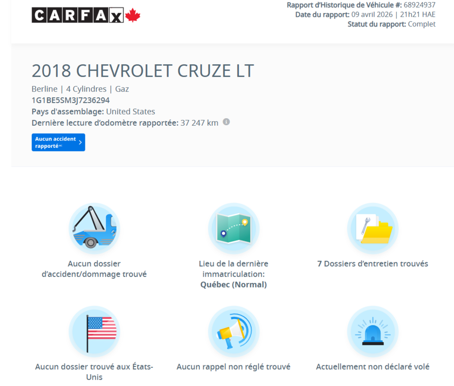 2018 Chevrolet Cruze LT | BAS KM | AUTOMATIQUE | CAMÉRA | BLUETOOTH +++ in Laval, Quebec - 2 - w1024h768px