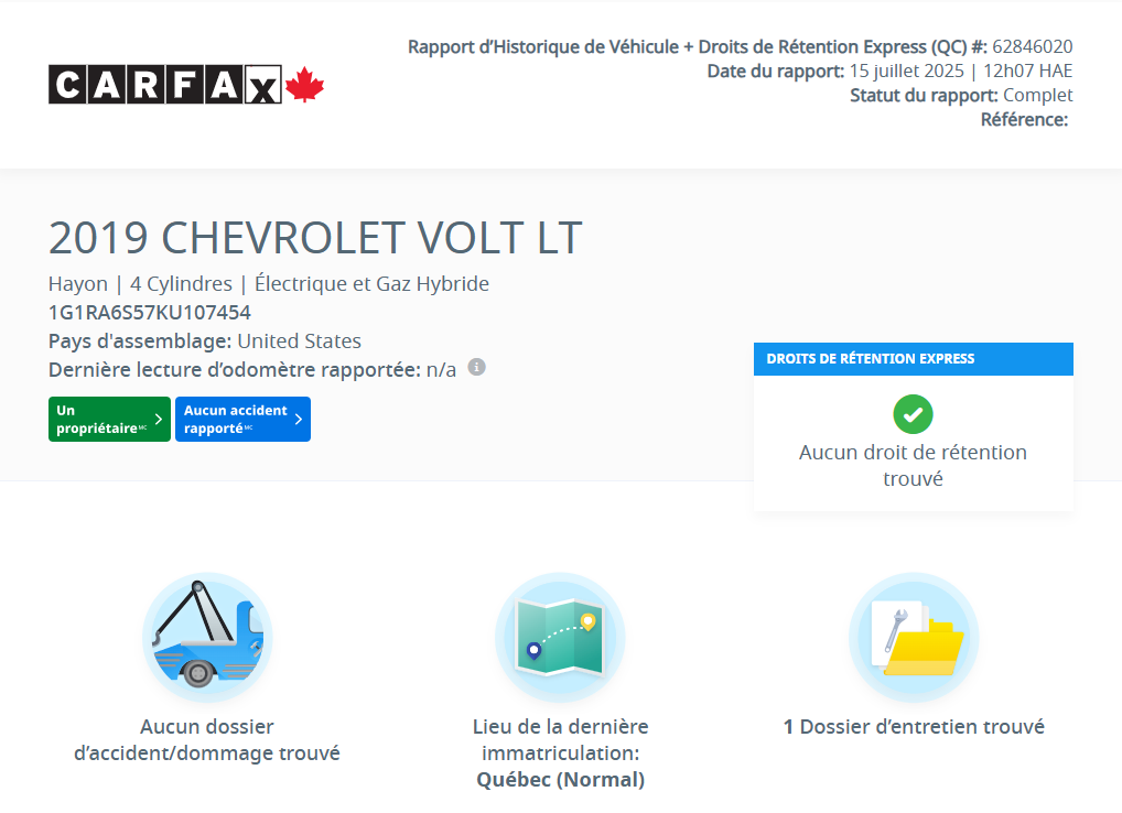 2019 Chevrolet Volt LT in Laval, Quebec - 2 - w1024h768px