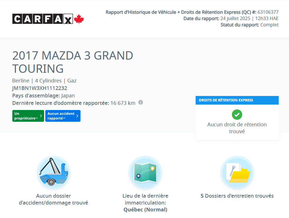 Mazda 3 GT TOIT | CAMÉRA | BLUETOOTH | 18 POUCES | BAS KM! 2017 à Laval, Québec - 2 - w1024h768px