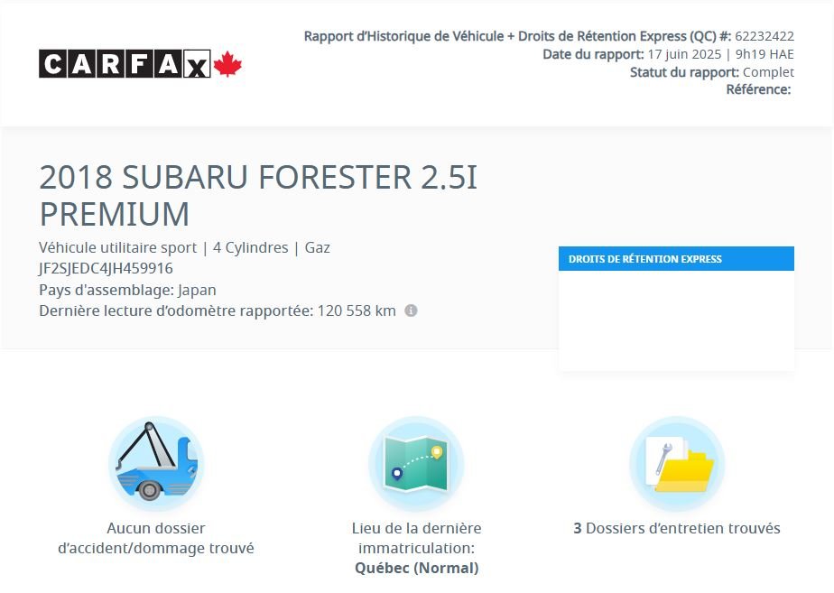 Subaru Forester Convenience 2.5i | CLEAN CARFAX 2018 à Laval, Québec - 2 - w1024h768px