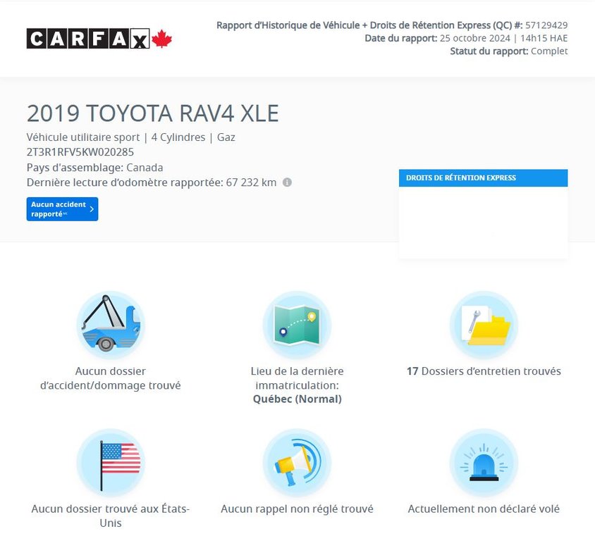 RAV4 XLE | AWD | 8 ROUES | TOIT | CAMÉRA  | BAS KM!! 2019 à Laval, Québec - 2 - w1024h768px