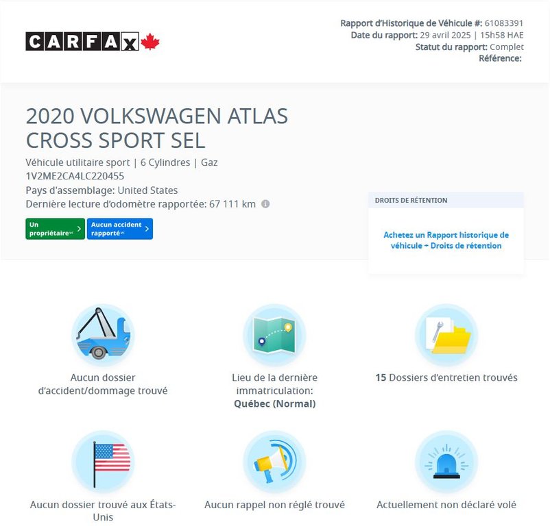 Volkswagen Atlas Cross Sport Comfortline V6 | PANO | CARPLAY | CUIR | DÉMARREUR 2020 à Laval, Québec - 2 - w1024h768px