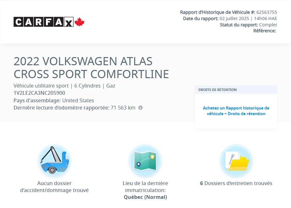 Volkswagen Atlas Cross Sport Comfortline V6 | DÉMARREUR | CARPLAY | CAM | CUIR 2022 à Laval, Québec - 2 - w1024h768px
