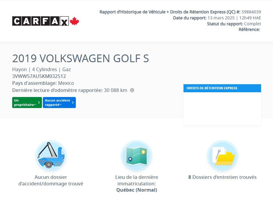 2019 Volkswagen Golf Comfortline | CARPLAY | CAM | BLUETOOTH | BAS KM in Laval, Quebec - 2 - w1024h768px