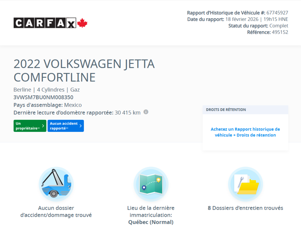 2022 Volkswagen Jetta Comfortline SPORT PACKAGE | TOIT | CARPLAY | CAM in Laval, Quebec - 2 - w1024h768px