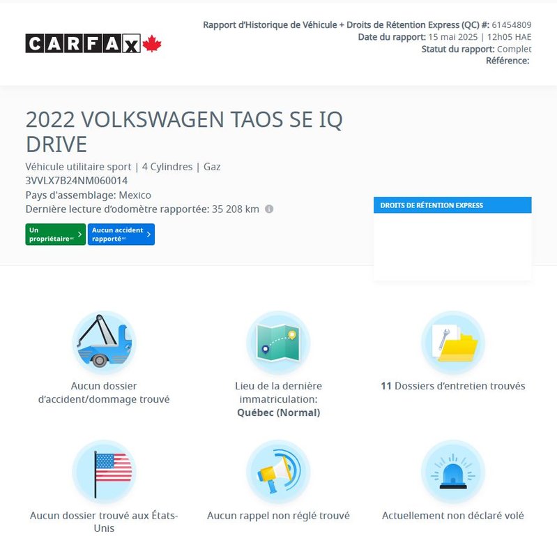 Volkswagen Taos Comfortline TOIT | CUIR | CARPLAY | CAM | BAS KM 2022 à Laval, Québec - 2 - w1024h768px