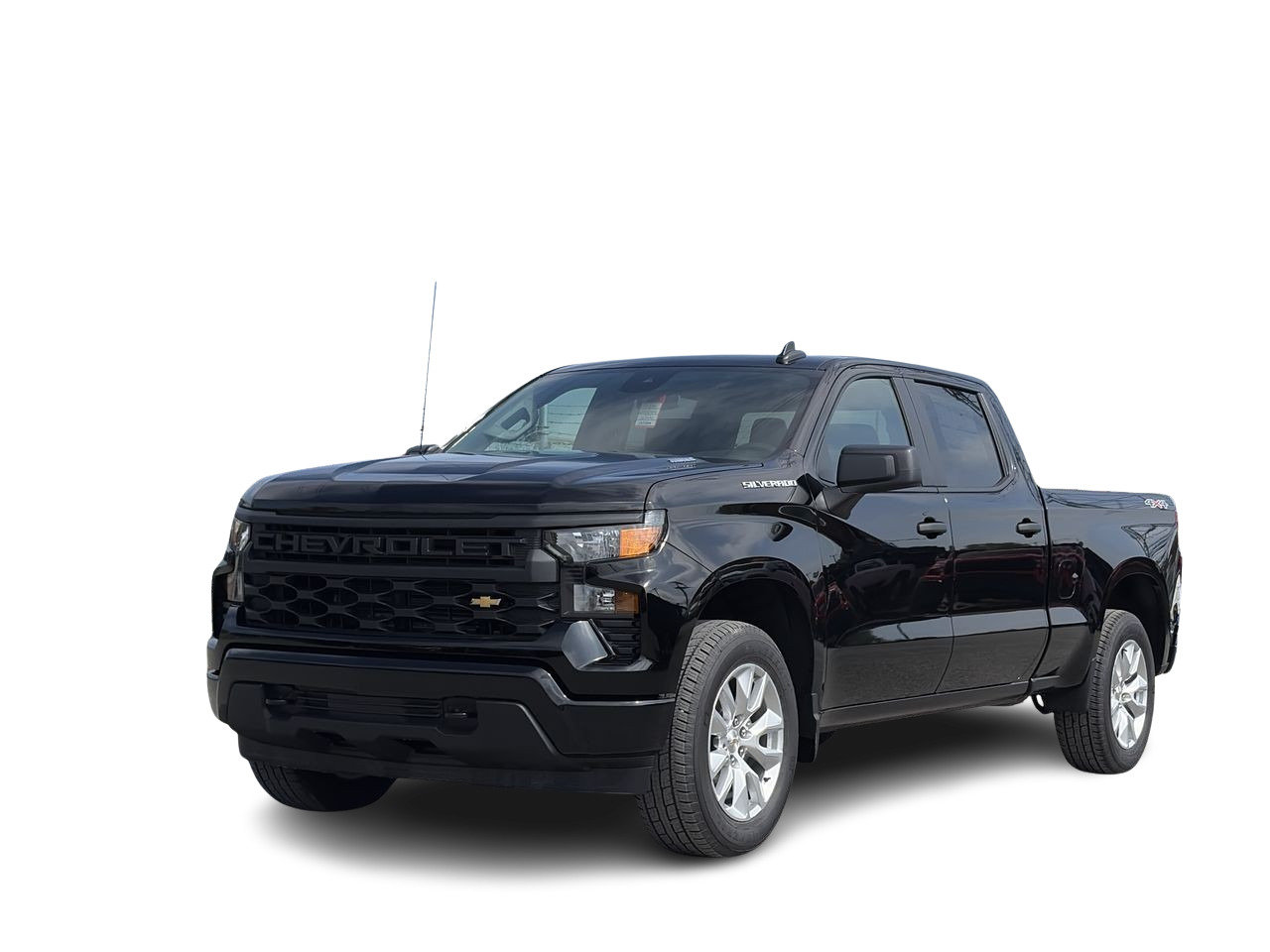 Black 2026 Chevrolet Silverado 1500 Custom Crew Cab 4WD Pickup Truck Four-Wheel Drive Automatic
