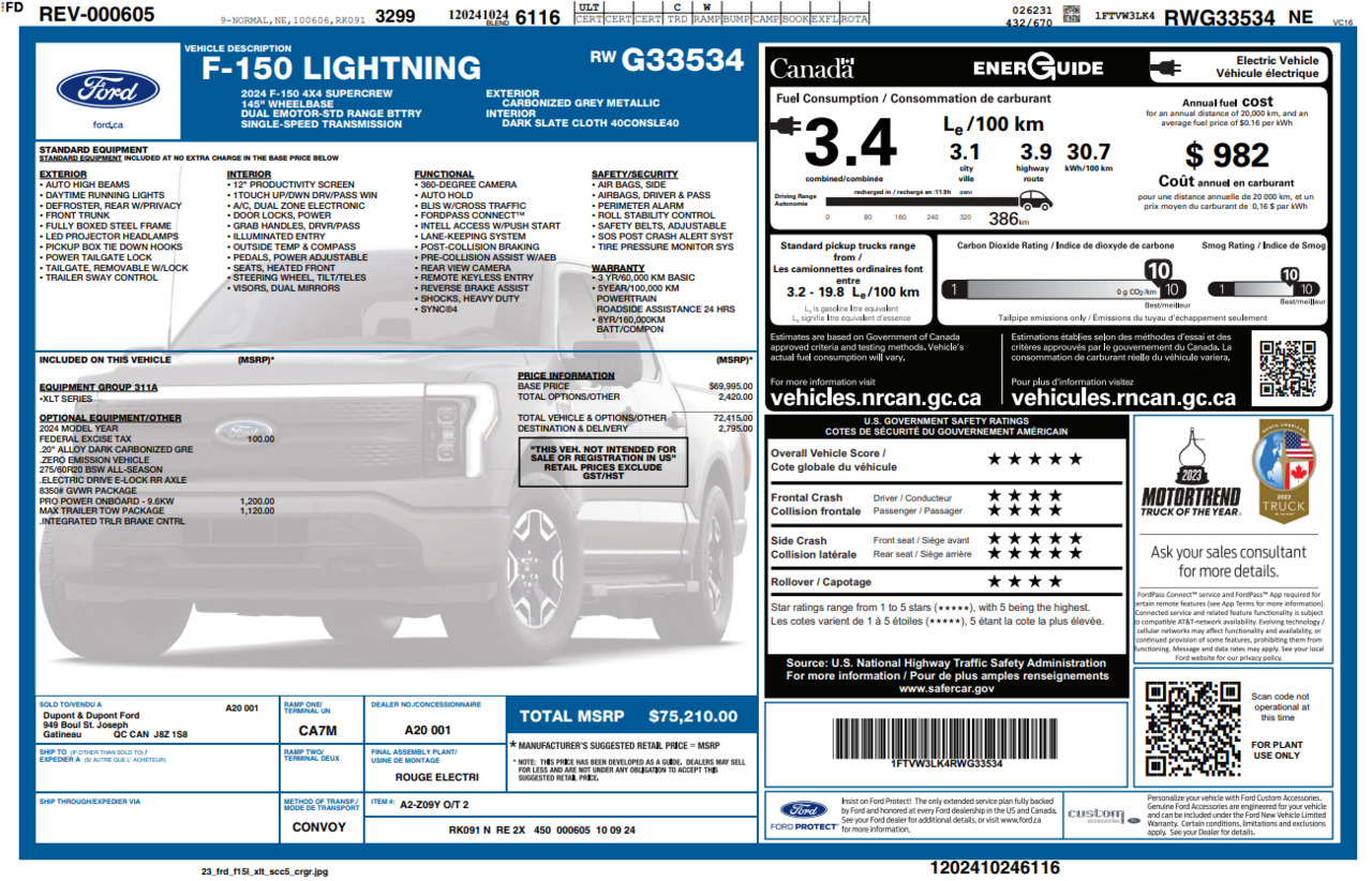 Gray 2024 Ford F-150 Lightning XLT SuperCrew AWD Pickup Truck All-Wheel Drive Automatic