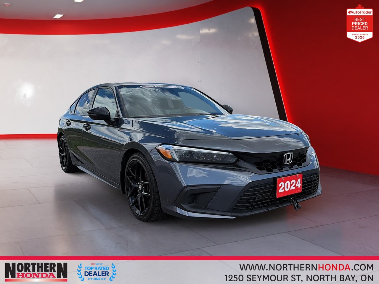 Gray 2024 Honda Civic Hatchback Sport Touring FWD Hatchback Front-Wheel Drive Continuously Variable Transmission