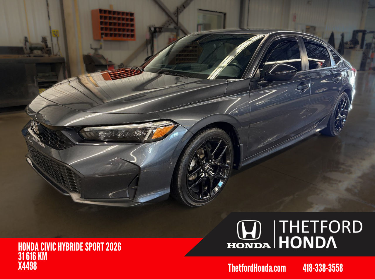 Gray 2026 Honda Civic Hybrid Sedan Front-Wheel Drive Continuously Variable Transmission