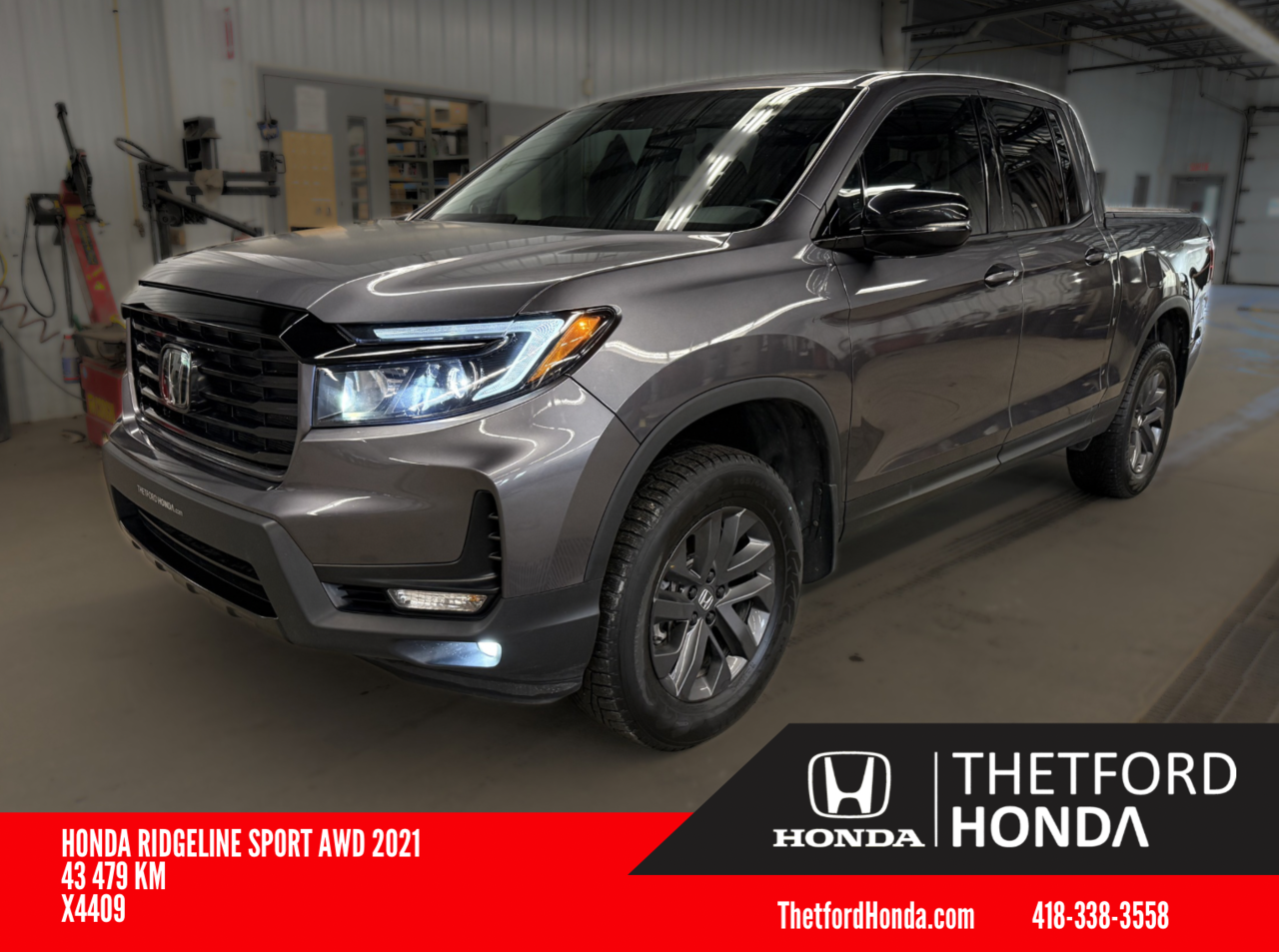 Gray 2021 Honda Ridgeline Sport AWD Pickup Truck All-Wheel Drive Automatic