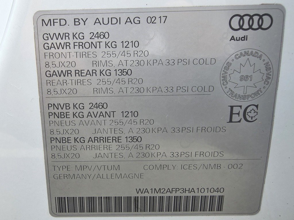 2017 Audi Q5 2.0L PREMIUM PLUS