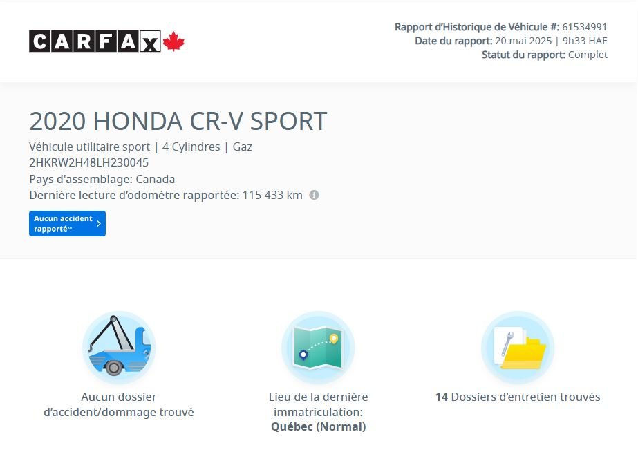 Honda CR-V Sport AWD | TOIT | CAMÉRA | CARPLAY | DÉMARREUR 2020 Sport AWD | TOIT | CAMÉRA | CARPLAY | DÉMARREUR