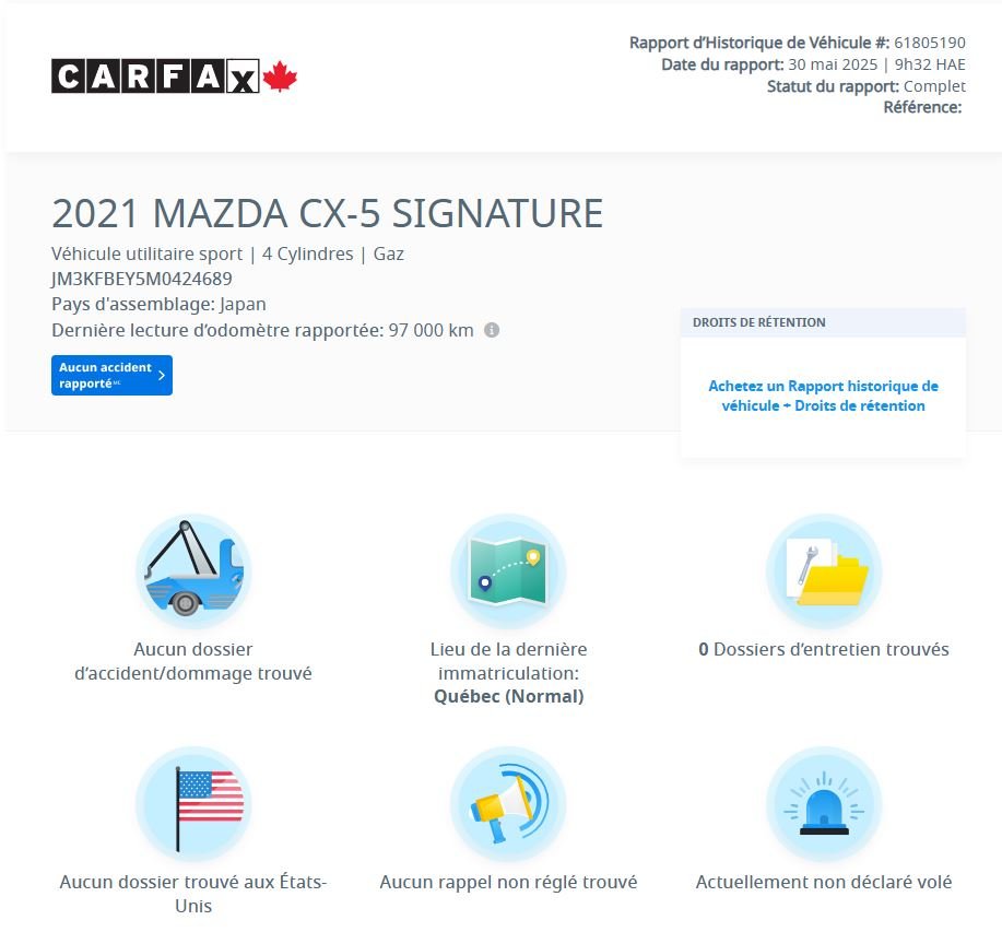 Mazda CX-5 Signature AWD | TOIT | CUIR | CARPLAY | CAMÉRA 2021 Signature AWD | TOIT | CUIR | CARPLAY | CAMÉRA
