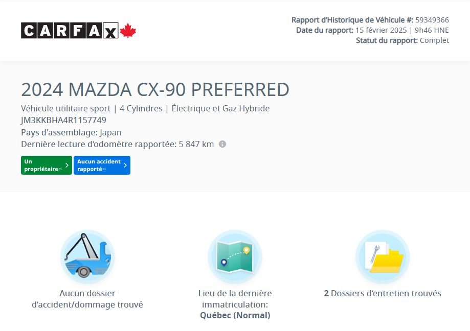 Mazda CX-90 PHEV GS AWD | CARPLAY | CAMÉRA | 8 PNEUS | BAS KM!! 2024 GS AWD | CARPLAY | CAMÉRA | 8 PNEUS | BAS KM!!