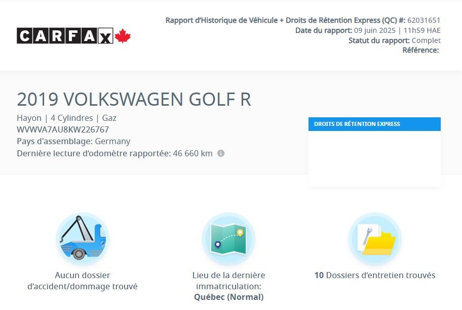Volkswagen Golf R DSG | AWD | CUIR | NAV | CARPLAY | BAS KM!! 288HP 2019 DSG | AWD | CUIR | NAV | CARPLAY | BAS KM!! 288HP