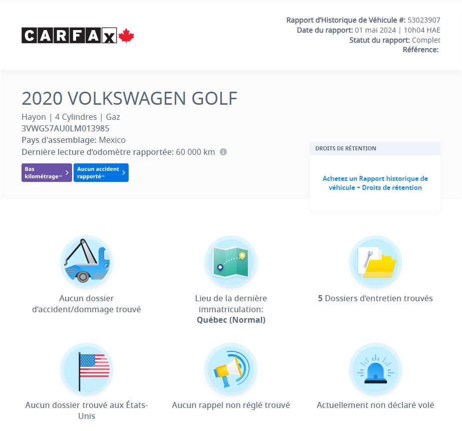 Volkswagen Golf Comfortline | CARPLAY | CAMÉRA | BLUETOOTH +++ 2020 Comfortline | CARPLAY | CAMÉRA | BLUETOOTH +++