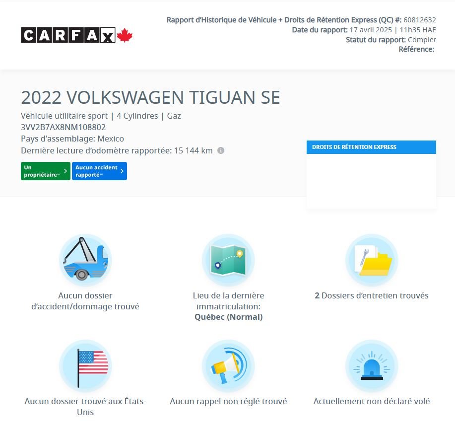 2022 Volkswagen Tiguan Comfortline AWD | CARPLAY | CUIR | CAMÉRA | BAS KM Comfortline AWD | CARPLAY | CUIR | CAMÉRA | BAS KM