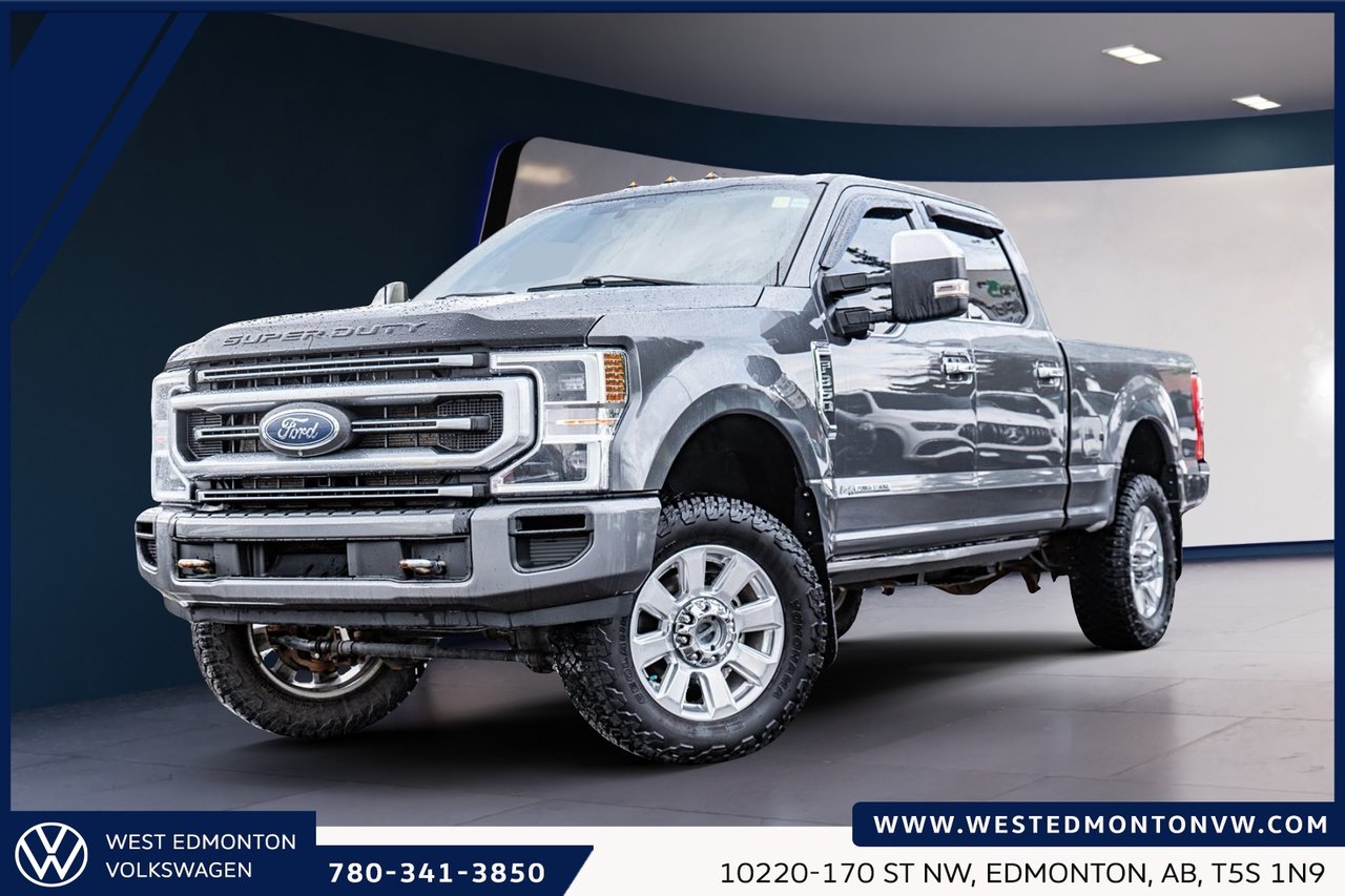 Gray 2022 Ford F-350 Super Duty Platinum Crew Cab 4WD Pickup Truck Four-Wheel Drive Automatic