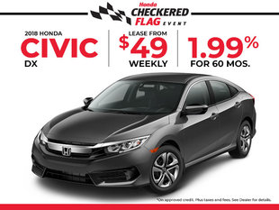 Lease the 2018 Honda Civic DX for just $49 Weekly!