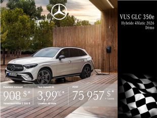 VUS GLC 350e 4MATIC 2026 en location à partir de 908 $/mois + taxes.