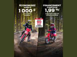 Économisez jusqu'à 1 000 $ sur certaines motos hors-route Honda!