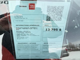2015 Honda Civic Coupe SI / MANUELLE / DROPPÉ / TRÈS BAS KILOS / GO !!! / in Thetford Mines, Quebec - 4 - w320h240px