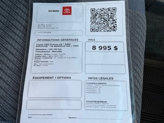 Toyota 4WD Pickups Un * RARE SURVIVOR * V6 MANUELLE 4X4 / 1992 à Thetford Mines, Québec - 4 - w320h240px