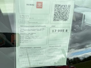 2019 Toyota Corolla Hatchback S / AUTOM / AC / TRÈS RARE DANS L' USAGÉ !! / in Thetford Mines, Quebec - 4 - w320h240px
