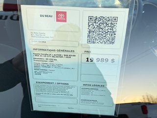 Toyota Corolla LE / AUTOM / BAS KILOS / PEA 21-10-27= 98.997KM / 2020 à Thetford Mines, Québec - 5 - w320h240px