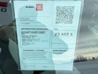 Toyota Corolla LE /TOIT/50,000KM SEULEMENT / AUBAINE A SAISIR / 2021 à Thetford Mines, Québec - 4 - w320h240px