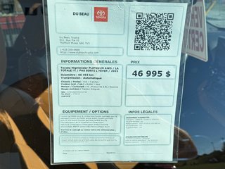 Toyota Highlander PLATINUM AWD / LA TOTALE !!! / PAS SORTI L'HIVER / 2022 à Thetford Mines, Québec - 4 - w320h240px