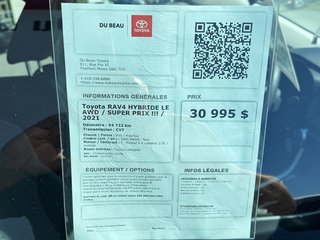 Toyota RAV4 HYBRIDE LE AWD / SUPER PRIX !!! / 2021 à Thetford Mines, Québec - 4 - w320h240px