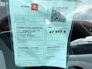 Toyota Tacoma D-CAB / 4X4 / TRD SPORT / 37.500KM / TOILE / MARCHEPIEDS  / 2023 à Thetford Mines, Québec - 4 - w320h240px
