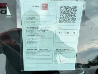 2016 Toyota Yaris LE / MANUELLE + AC / ULTRA ÉCONOMIQUE / in Thetford Mines, Quebec - 4 - w320h240px