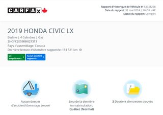 Civic Sedan LX | CAMÉRA | BLUETOOTH | CARPLAY | DÉMARREUR 2019 à Laval, Québec - 2 - w320h240px