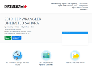 Jeep Wrangler Unlimited Unlimited Sahara TOIT DUR ET MOU | 2 KIT PNEUS+MAG 2019 à Laval, Québec - 2 - w320h240px